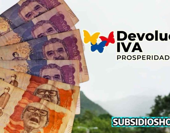 6 Billetes denomida 50 mil pesos y de 20 mil pesos, de fondo un paisaje colombiano, ademas de los logos de la devolucion del iva y de subsidioshoy.com