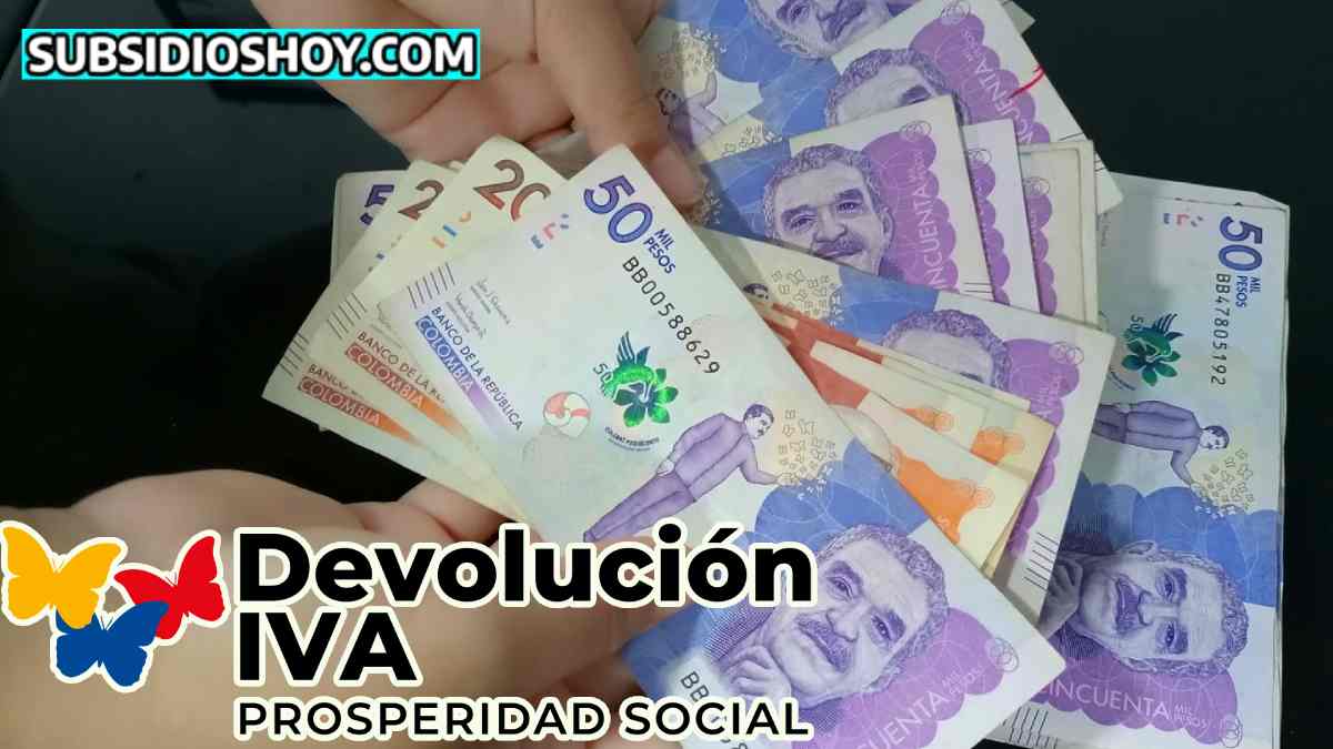 Wintor ABC informa: Daviplata, La Billetera Digital para Recibir Pagos en los Ciclos 4, 5 y 6 de Diciembre 2023. 1 dos manos sujetando billetes colombianos denominados entre 50mil pesos y se van dos de 20 mil pesos, arriba a la izquierda el logo de subsidioshoy.com, abajo el logo de la devolucion del iva