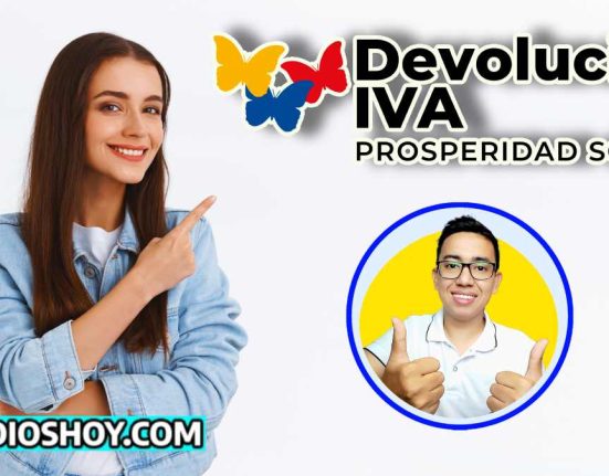 mujer joven señalando el logo de la devolucion del iva- abajo esta el logo de wintor ABC, al lado inferior izquierdo de la imagen el logo de subsidiohoy.com
