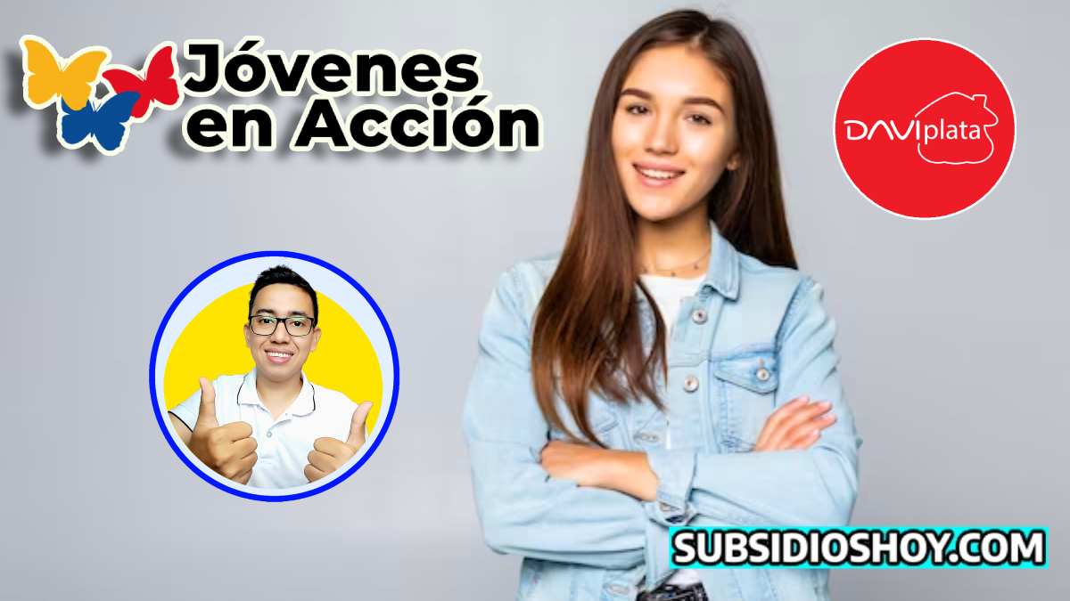 Wintor ABC informa: Consulta con Tu Cédula los Pagos de Diciembre en Jóvenes en Acción vía LINK Daviplata. 1 mujer joven cruzada de brazos sonriente, a sus alrededores el logo de jovenes en accion, wintor ABC, daviplata, subsidioshoy.com
