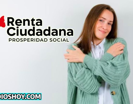mujer con sueter verde- logo de renta ciudadana- logo de subsidioshoy.com