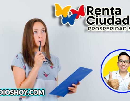 mujer joven sosteniendo un listado, a la derecha de la imagen el logo de la renta ciudadana y el logo de wintor ABC, al otro costado el logo de subsidioshoy.com
