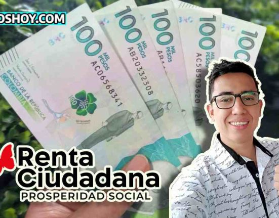 el fondo es un manojo de 5 billetes de $100 mil pesos colombianos, imagen del lider social wintor ABC, logo de subsidioshoy.com y de renta ciudadana