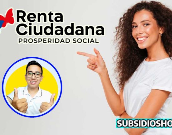 mujer señalando cartel de renta ciudadana y abajo el log de wintor abc, a un aesquina subsidioshoy.com