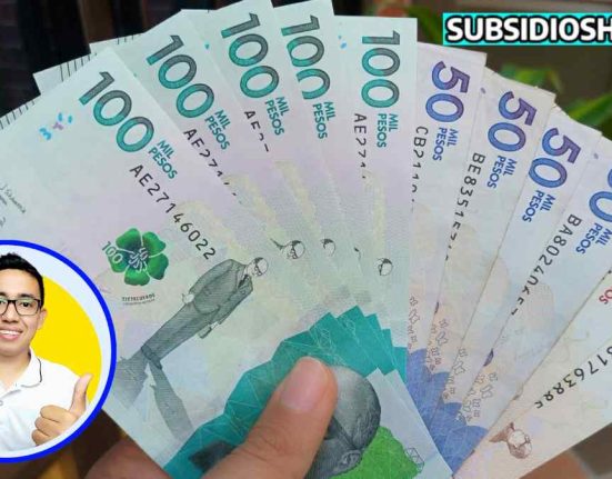 billetes colombianos, abajo el logo de wintor ABC lider social, y arriba a la derecha el logo de subsidioshoy.com