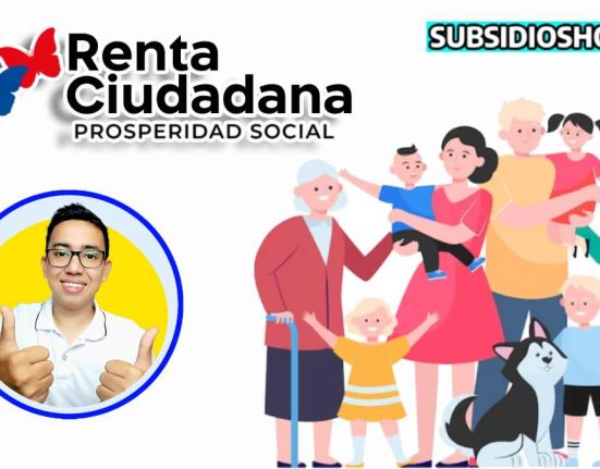logo de la renta ciudadana, abajo el log del lider social Wintor ABC, al lado derecho de la imagen una ilustracion de familia, y arriba el logo de subsidioshoy.com