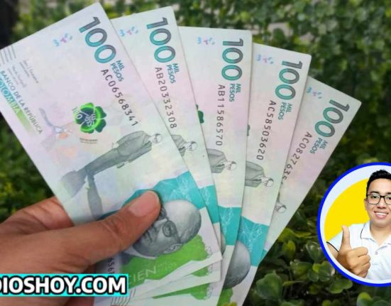 imagen de 5 billetes de $100 mil pesos colombianos, abajo a la izquierda de la imagen el logo de SubsidiosHoy.com y a la derecha el logo de lider social wintor ABC