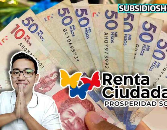 imgane de fondo de billetes colombianos denominacion $50 mil y $10 mil pesos, imagen del lider social wintor ABC, y dos logos el de subsidioshoy.com, y renta ciudadana