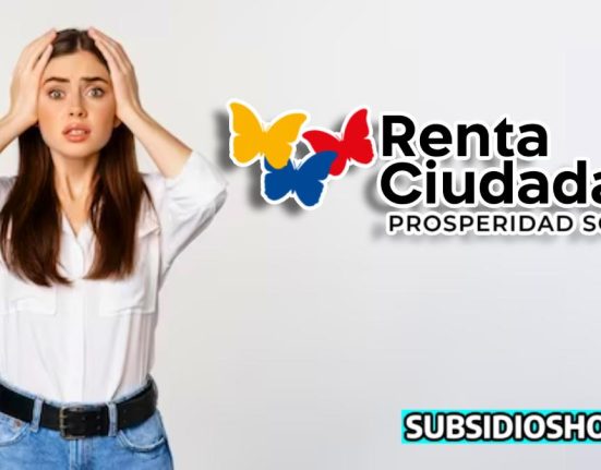 mujer claramnete preocupada, a su costado el logo de renta ciudadana y abajo esta el logo de subsidioshoy.com