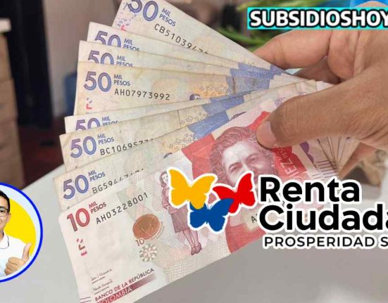 imagen de fondo con dinero colombiano, y tres logos, en donde esta el de wintor ABC, subsidioshoy.com y la renta ciudadana.