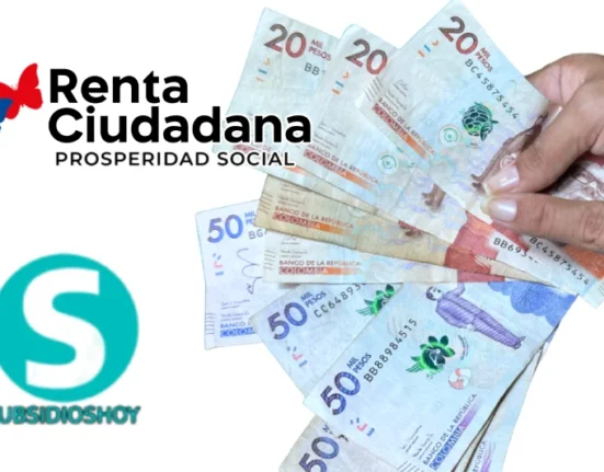 contiene dinero colombiano, logo de la RC y logo de subsidios hoy