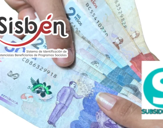contiene dinero colombiano, logo de subsidios hoy y del Sisbén