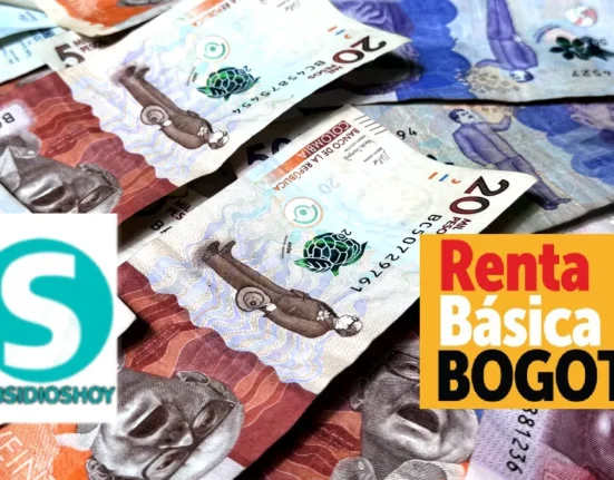 contiene dinero colombiano, logo de subsidios hoy y reta básica Bogotá